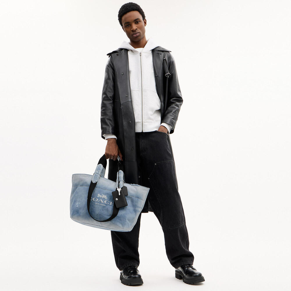 Coach Outlet Men's Small Tour Tote Bag In Loved Denim With Charms - Picture 3 of 10